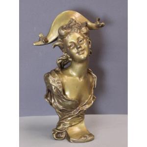 Bronze Sculpture "the Young Girl With The Bicorne" By Luigi Balliani, Circa 1900