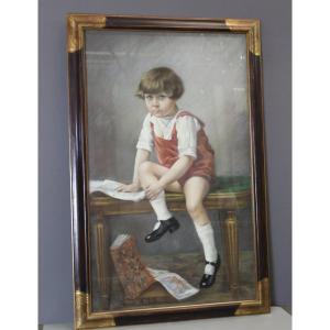 Pastel, "the Seated Child," 122/81 Cm, Ca. 1890