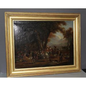 Oil On Canvas, "return From A Falcon Hunt," By Chevallier, 19th Century