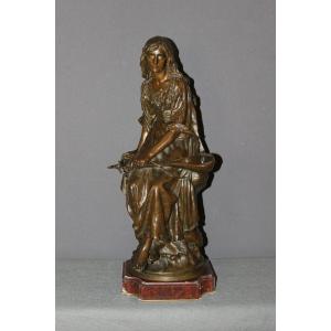 Bronze , La Joueuse de Mandoline par Paul Eugène Mengin XIX