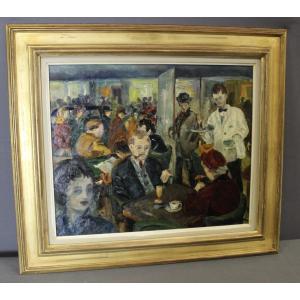 Oil On Panel, "café De Paris," By Henriette Germain