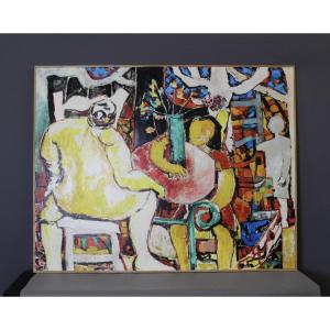 Oil On Canvas Titled "bavardage" By Gabriel Guy