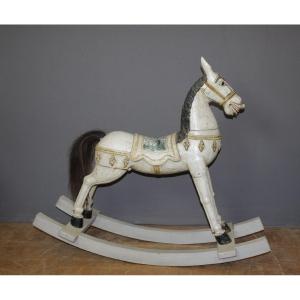 Early 20th-century Polychrome Carved Wooden Rocking Horse