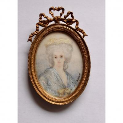 Miniature Sur Ivoire Portrait De Madame Necker Fin XIX