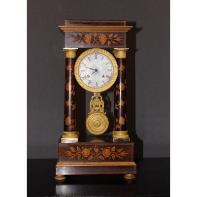 Charles X Portico Pendulum In Marquetry Of Flowers