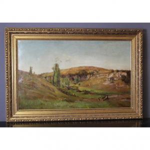 Huile Sur Toile Paysage d'Alpage Par Levigne XIX