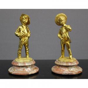 Paire de sculptures en bronze " les enfants fumeurs " fin XIX