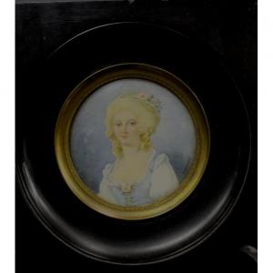 Miniature On Ivory Portrait Of Woman By Dumont