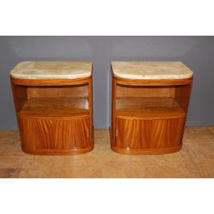 Pair Of Art Deco Period Nightstands In Light Wood