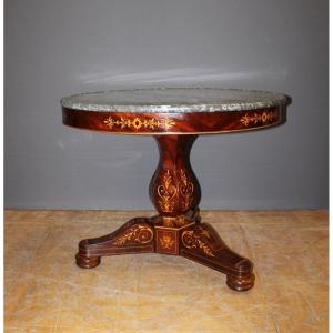 Charles X Pedestal Table In Mahogany And Light Wood Marquetry XIX