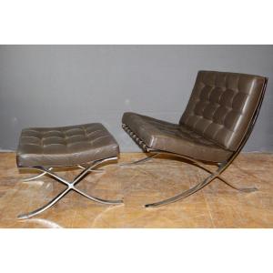 Barcelona Armchair And Its Ottoman By Mies Van Der Rohe Circa 1970
