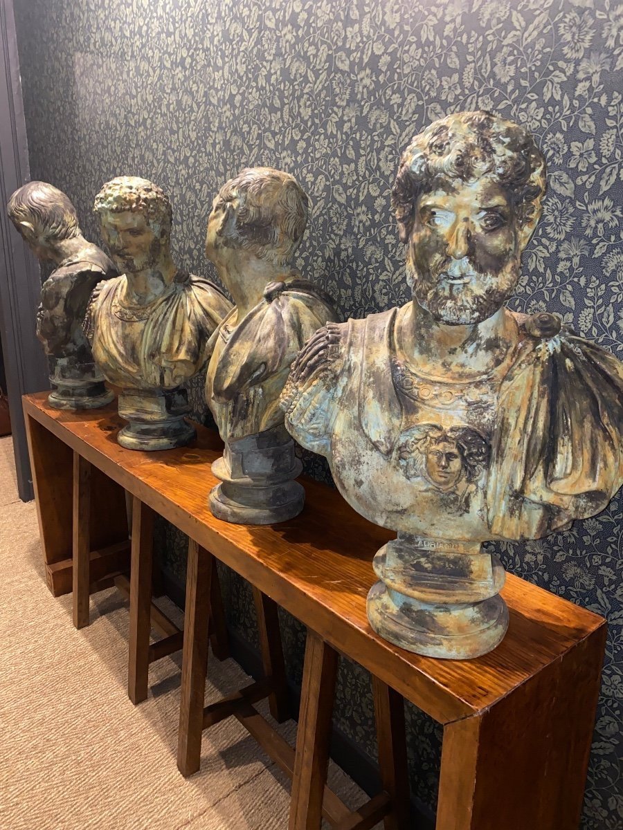 4 Bustes En Bronze - Empereurs Romains -photo-2