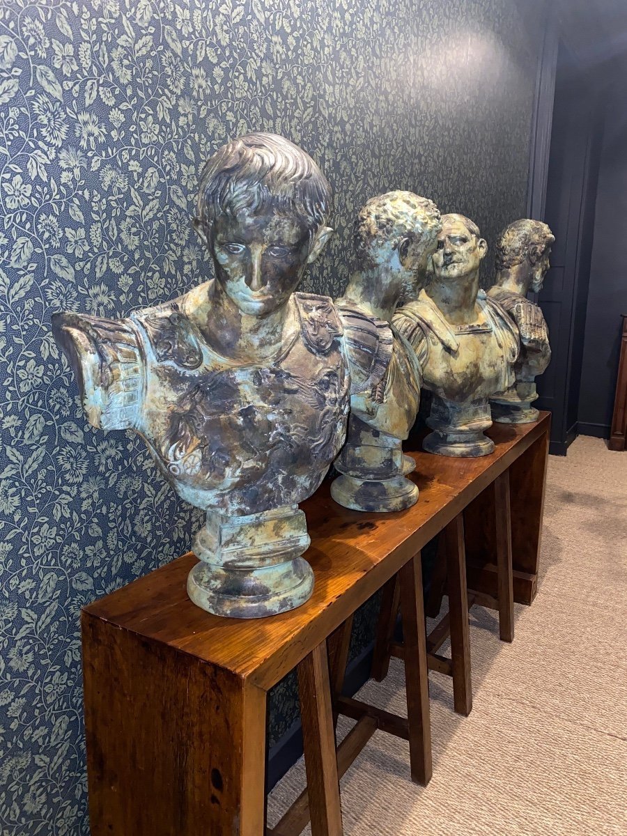 4 Bustes En Bronze - Empereurs Romains -photo-3