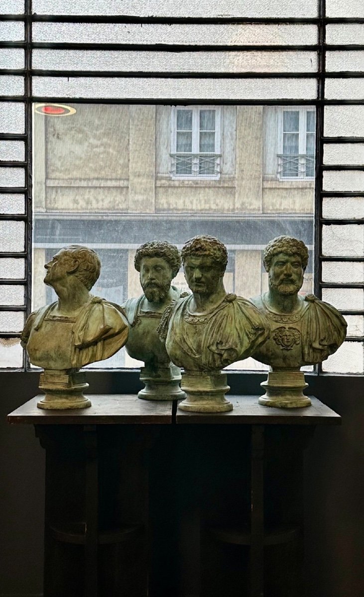 4 Bustes En Bronze - Empereurs Romains -photo-5