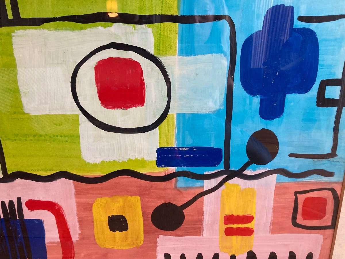 Ange Falchi (1913-1989), Gouache On Paper, Abstract Composition-photo-4