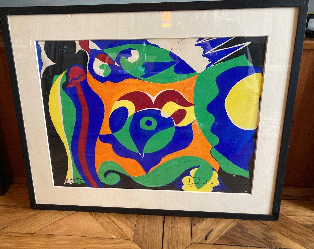 Ange Falchi (1913-1989), Gouache On Paper, Abstract Composition
