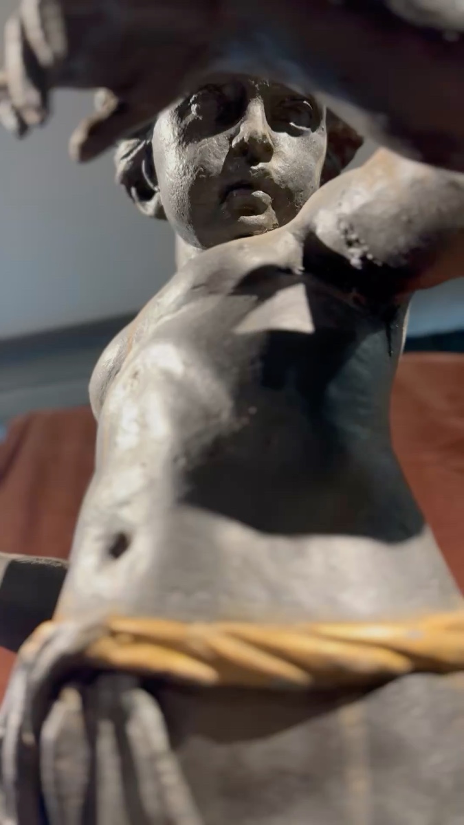 Cast Iron Sculpture – Angel With Butterfly & Cornucopia – Early 20th Century-photo-2