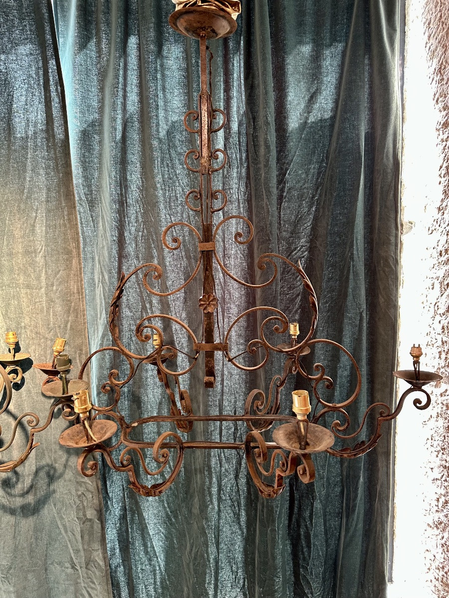 Paire de lustres de charme en fer forgé-photo-3