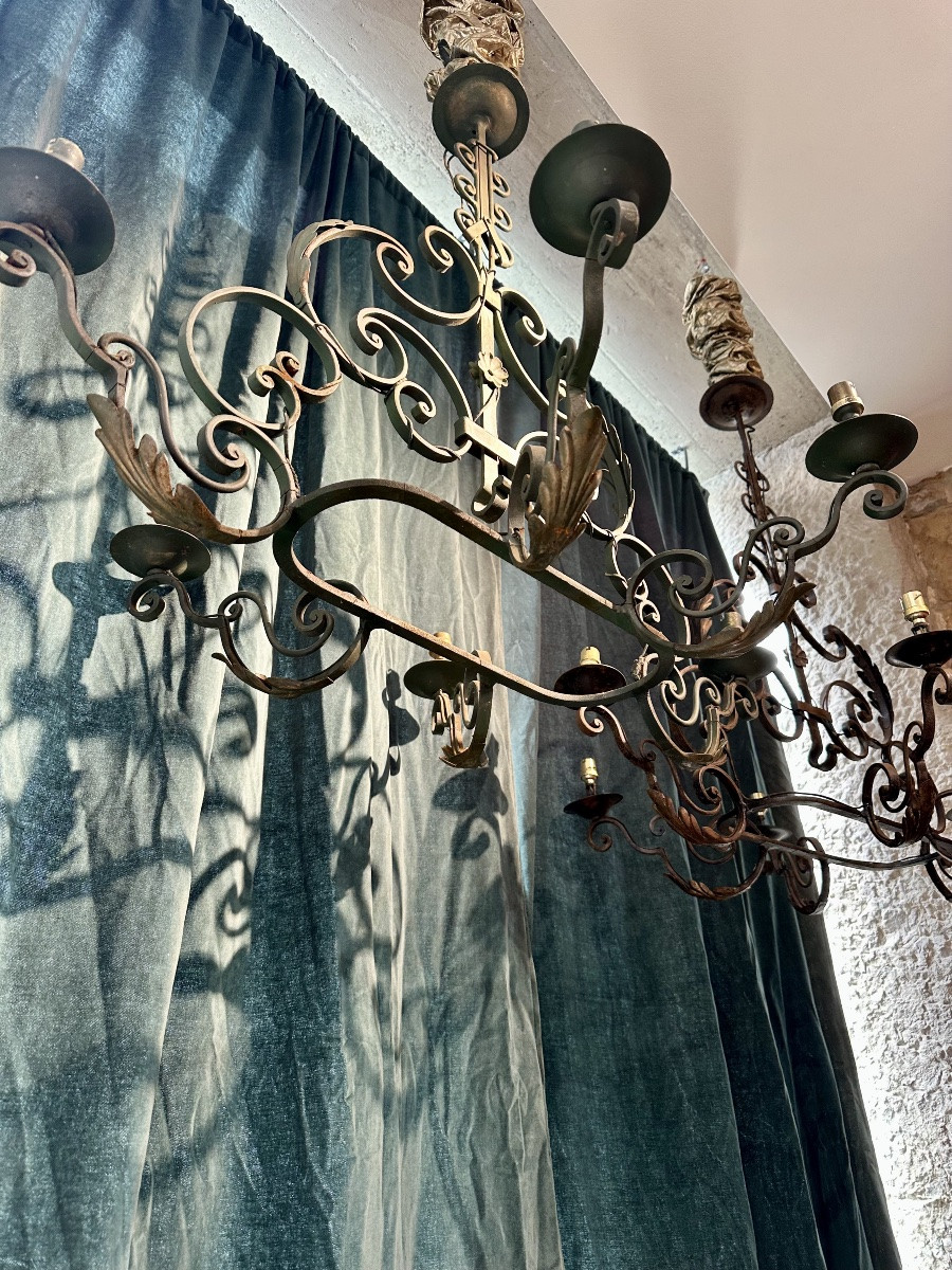 Paire de lustres de charme en fer forgé-photo-4