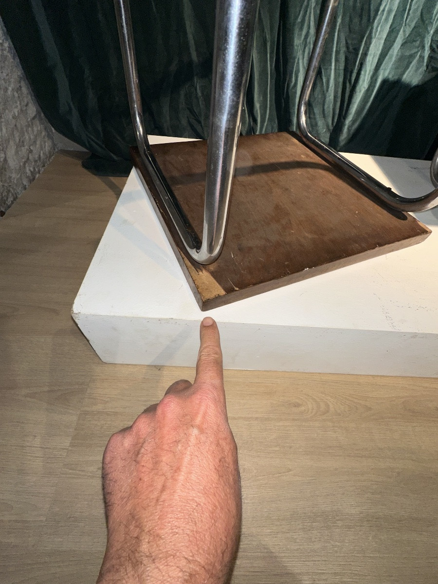 Pair Of Bauhaus Stools In Chrome-plated Steel And Walnut Veneer - Austria, Circa 1930-photo-5