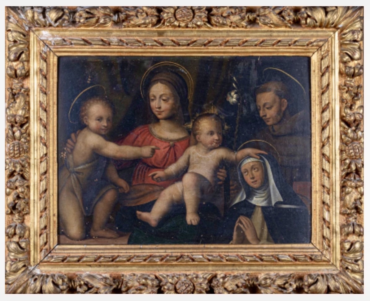 Northern Italy, 17thᵉ Century Painting, Bernardo Luini's Entourage Madonna And Child With Entourage