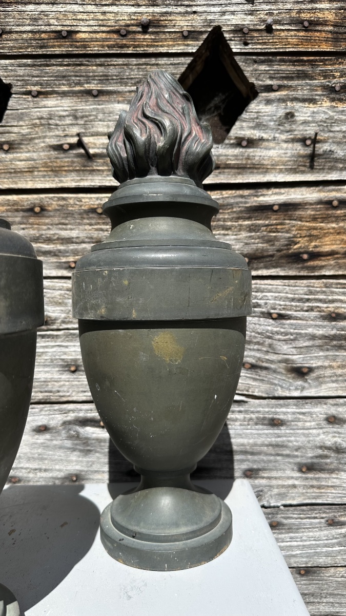 Pair Of Large Solid Bronze Covered Vases With Flame Decoration - Late 19th Century, Style-photo-3