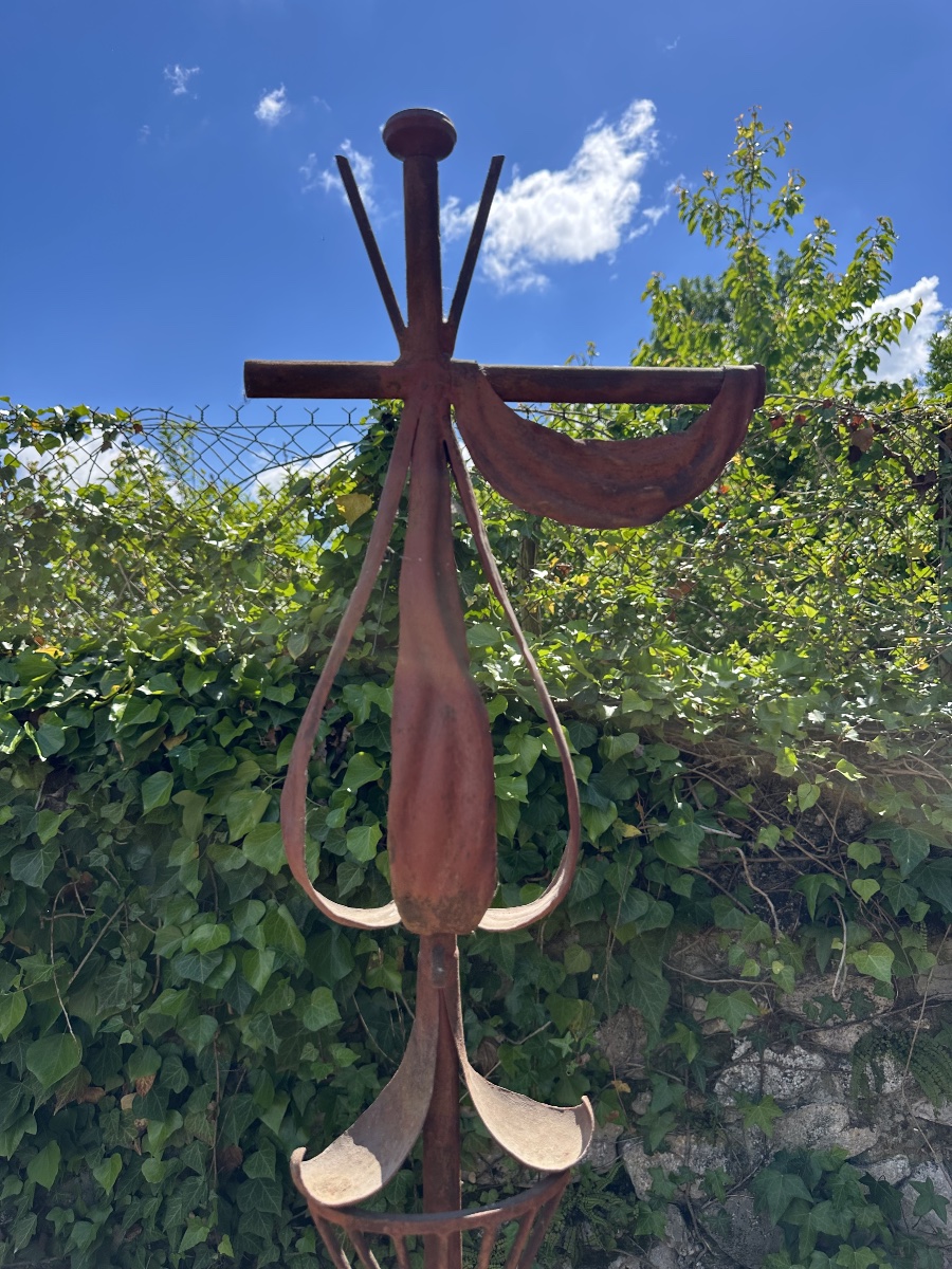 Grande Paire de Porte-Fleurs en Fer Forgé Rouge Sang-de-Bœuf – Début du XXe Siècle-photo-2
