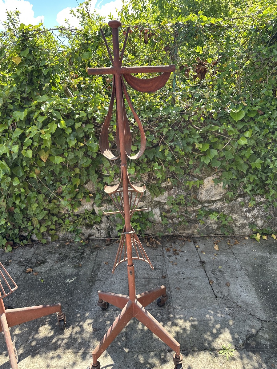 Grande Paire de Porte-Fleurs en Fer Forgé Rouge Sang-de-Bœuf – Début du XXe Siècle-photo-3