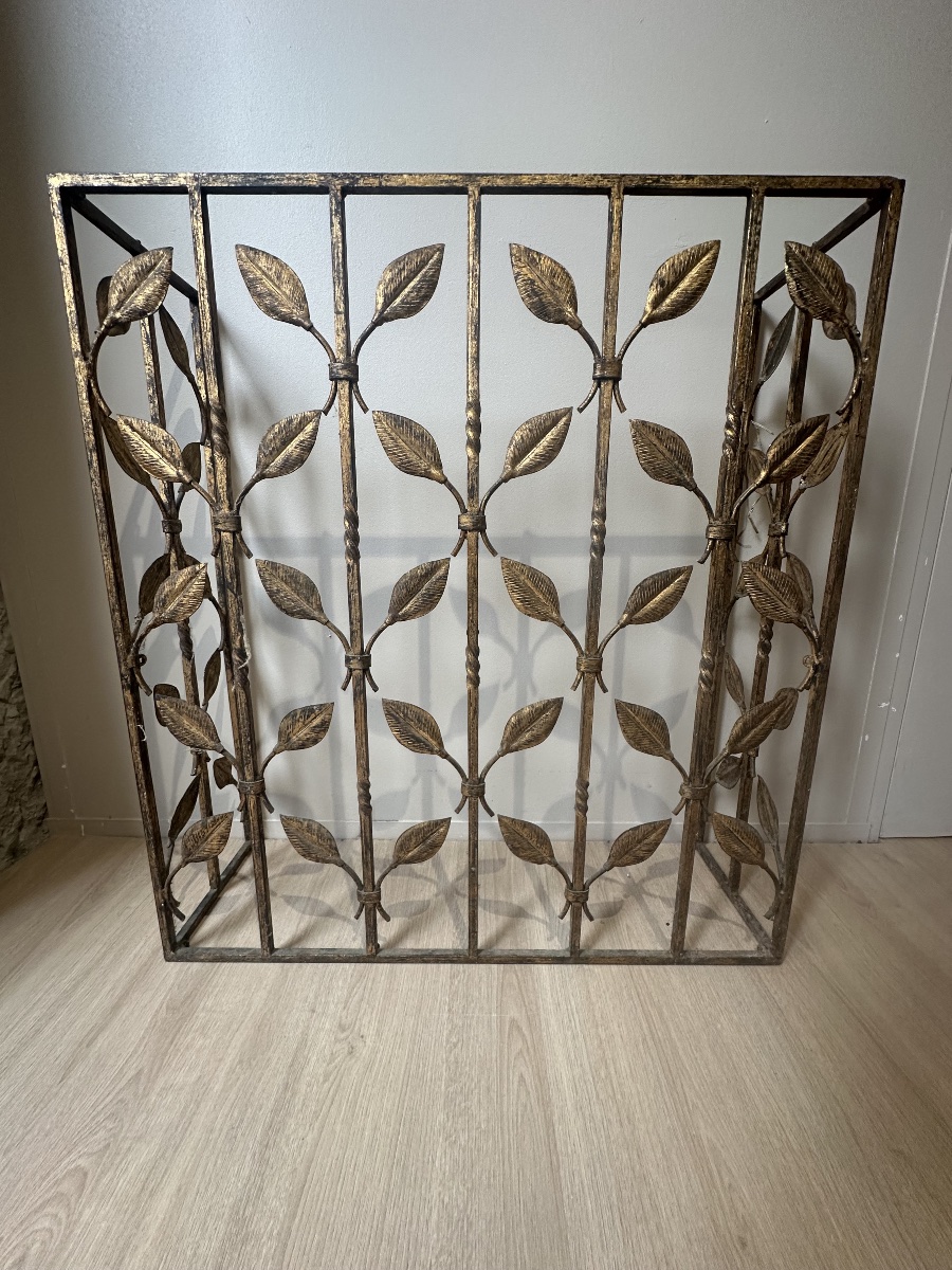 Charming Gilded Wrought Iron Console With Stylized Foliage Decoration, Paris Work Circa 1940-photo-6