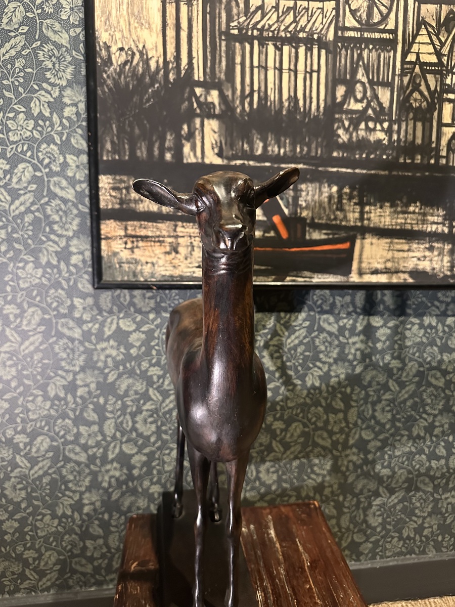 Grande antilope  en bronze patiné -photo-4