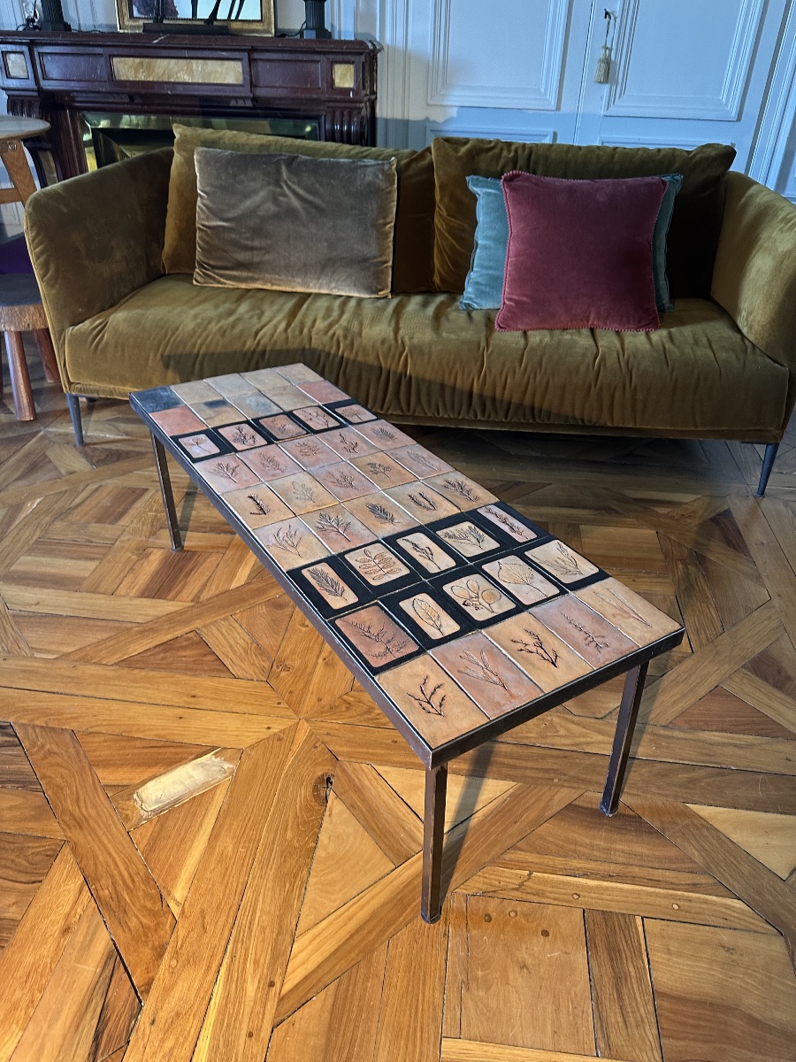 Roger Capron (attributed To) – “herbier” Coffee Table Made Of Vallauris Ceramics-photo-3