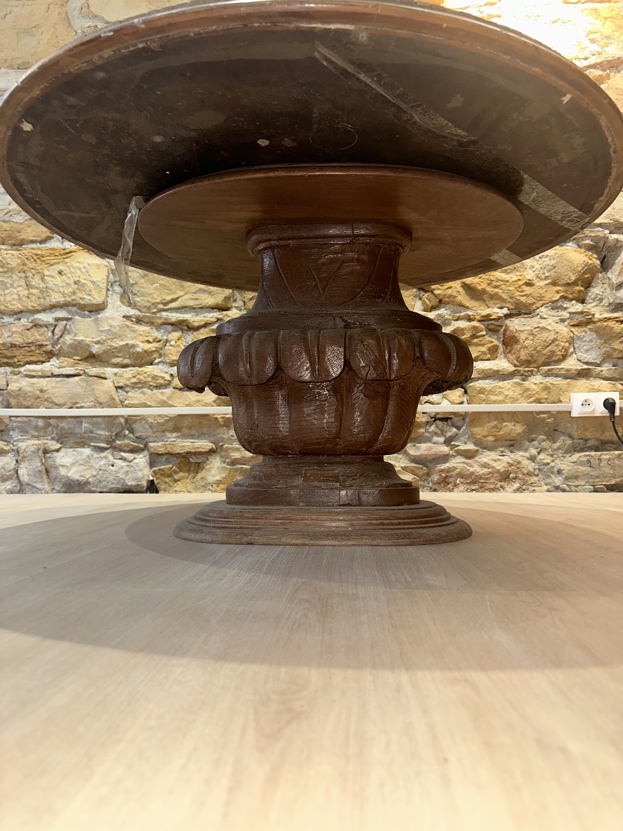Importante table basse italienne en mosaïque de marbres polychromes et chêne massif Fin du XIXe-photo-1