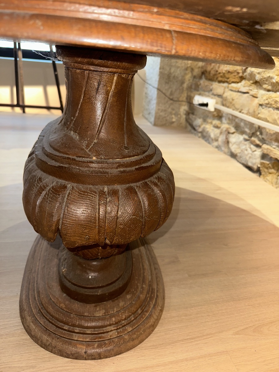 Importante table basse italienne en mosaïque de marbres polychromes et chêne massif Fin du XIXe-photo-2