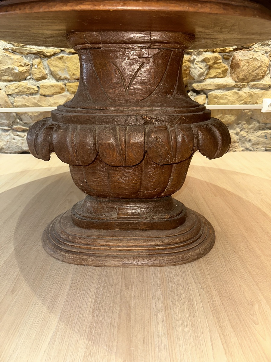 Importante table basse italienne en mosaïque de marbres polychromes et chêne massif Fin du XIXe-photo-4