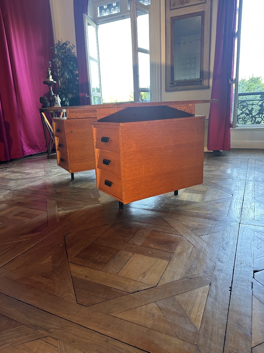 Grand bureau design à deux caissons, à la manière de Jacques Hitier-photo-2