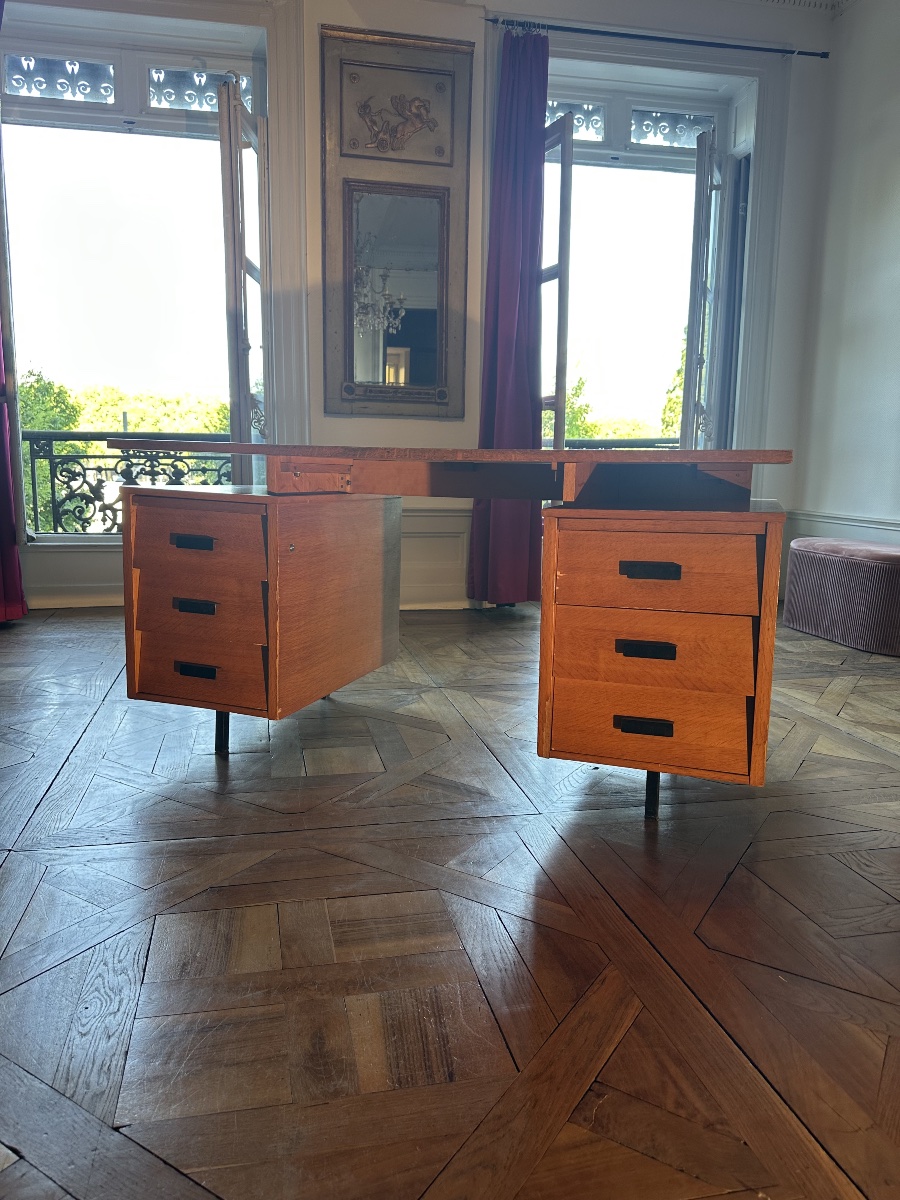 Grand bureau design à deux caissons, à la manière de Jacques Hitier-photo-3
