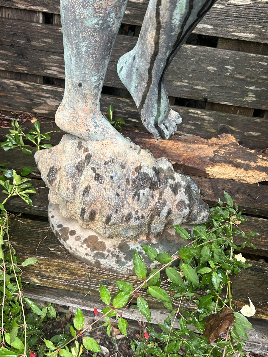 Park Sculpture – Young Faun Playing The Flute – Bronze And Iron Fountain-photo-4