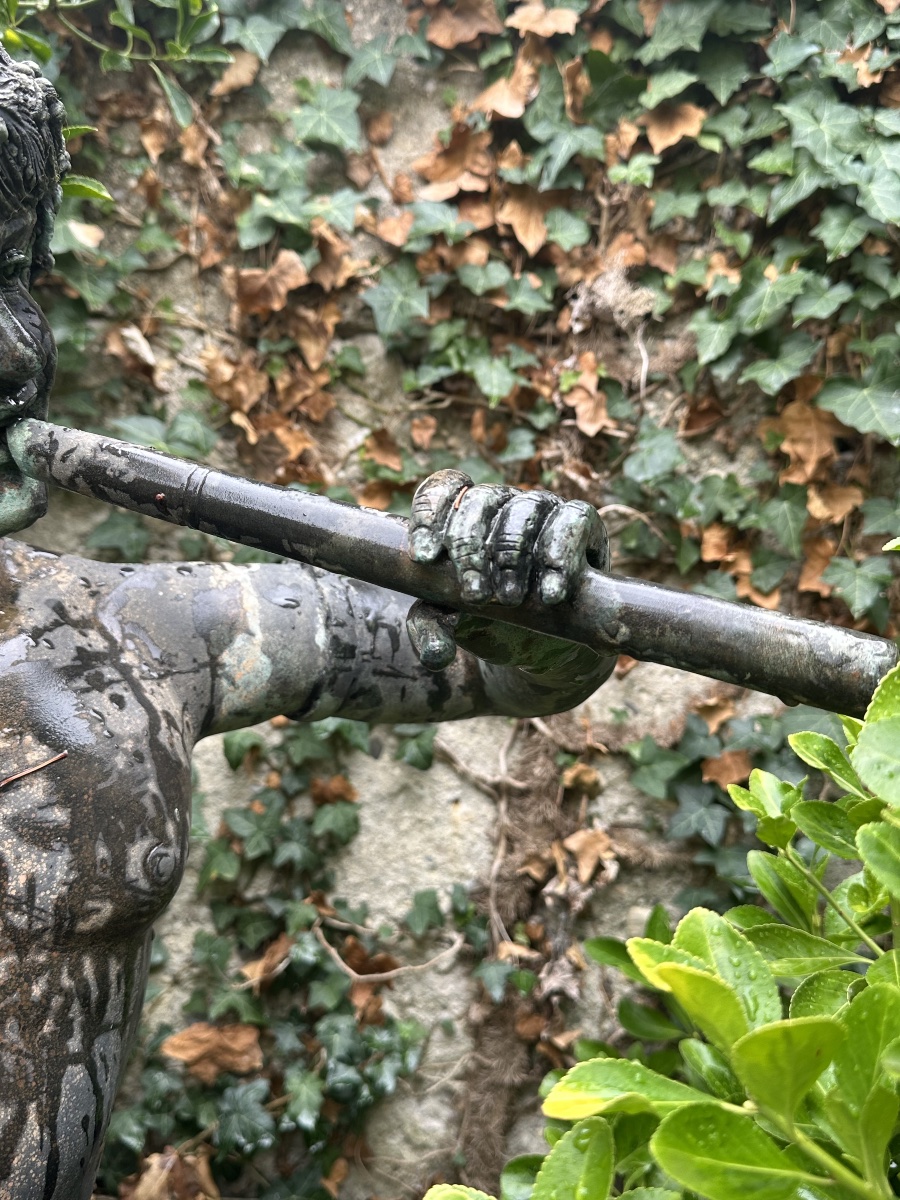 Park Sculpture – Young Faun Playing The Flute – Bronze And Iron Fountain-photo-1