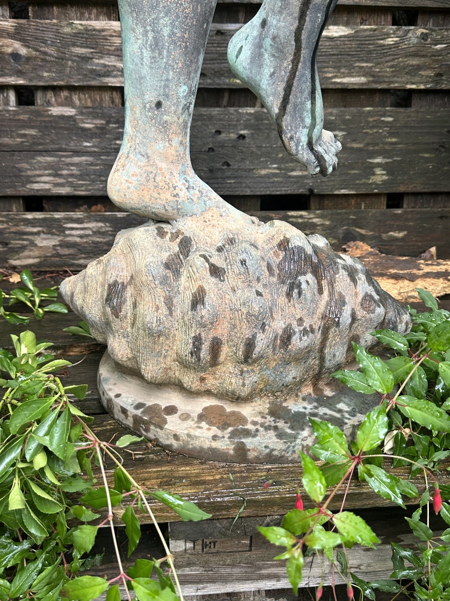 Park Sculpture – Young Faun Playing The Flute – Bronze And Iron Fountain-photo-2