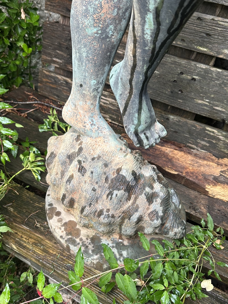 Park Sculpture – Young Faun Playing The Flute – Bronze And Iron Fountain-photo-3