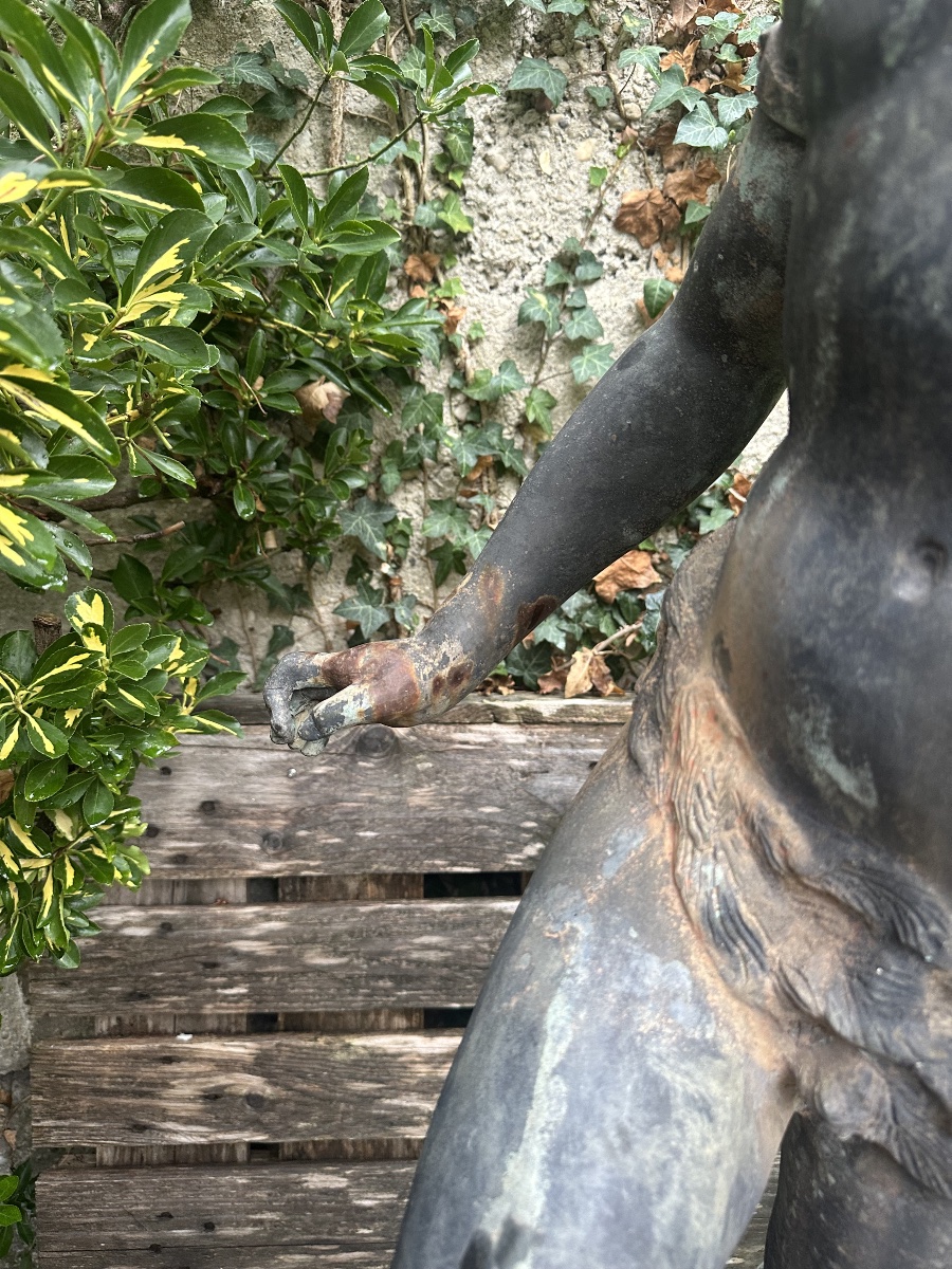 Park Sculpture – Young Faun Playing The Flute – Bronze And Iron Fountain-photo-7