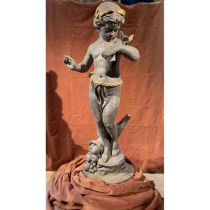 Cast Iron Sculpture – Angel With Butterfly & Cornucopia – Early 20th Century
