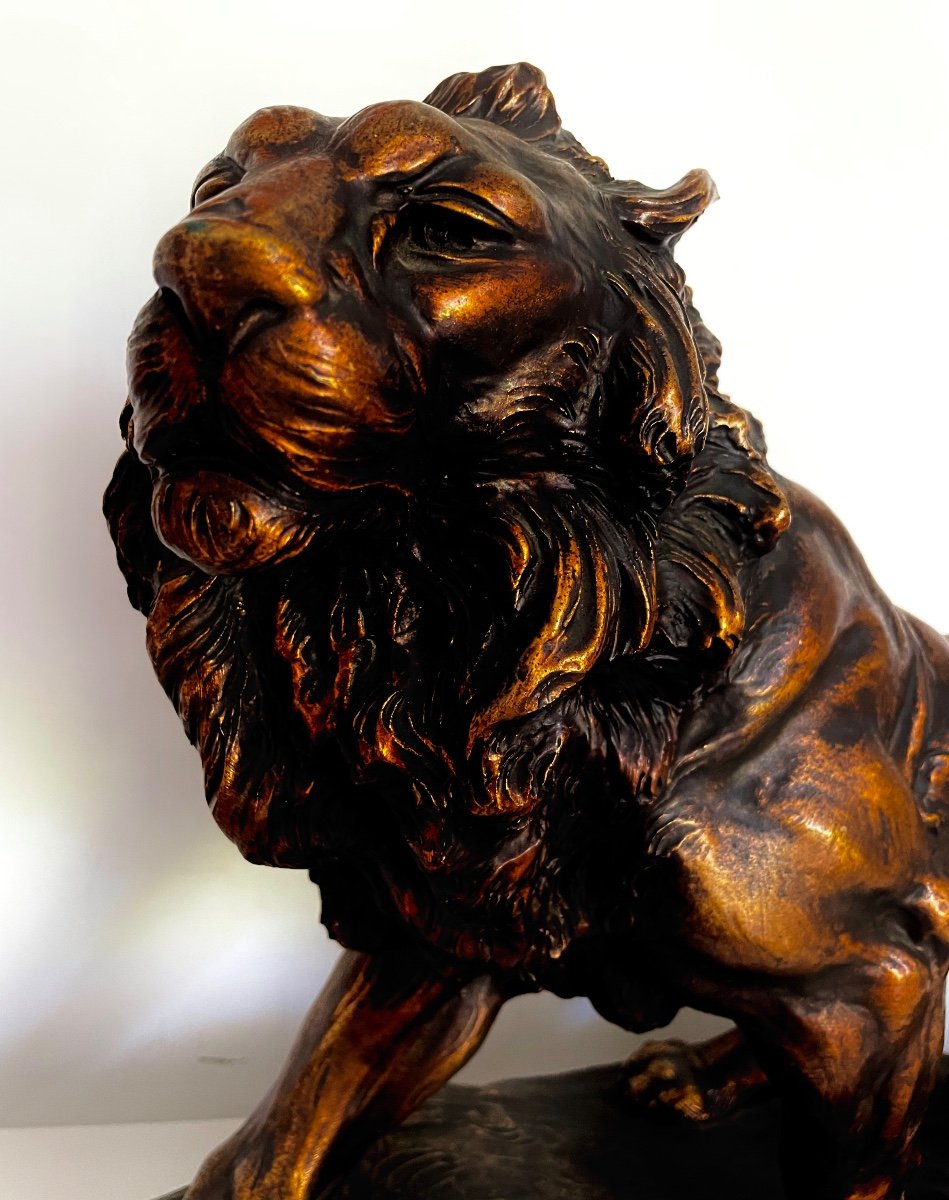 Sculpture D’un Lion En Terre Cuite Vernissée A. Fagotto, Circa 1930-photo-2