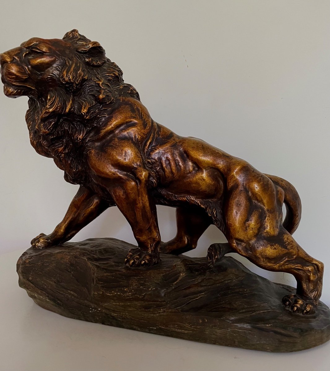 Sculpture D’un Lion En Terre Cuite Vernissée A. Fagotto, Circa 1930-photo-3