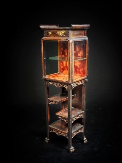 Gabriel Viardot ( Dans Le Goût), Vitrine Japonisante En Bois  Teinté Et Ajouré,  Circa 1890-photo-5