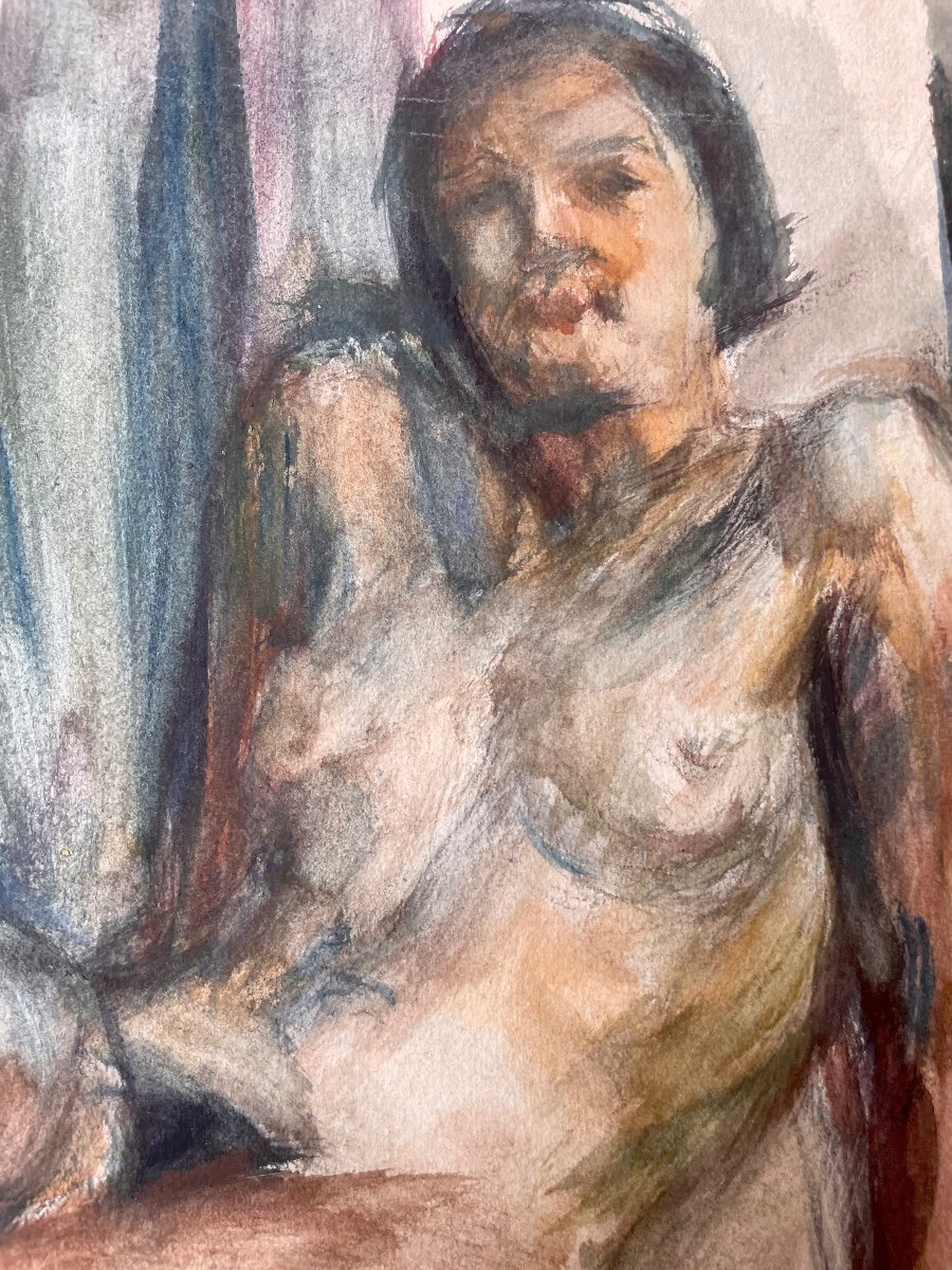 Marius Wulfart (1905-1991), Nu Féminin, Aquarelle Sur Papier Signée, 1934. école russe.-photo-2