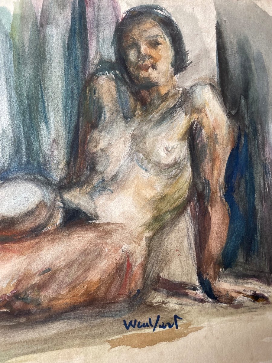 Marius Wulfart (1905-1991), Nu Féminin, Aquarelle Sur Papier Signée, 1934. école russe.-photo-3