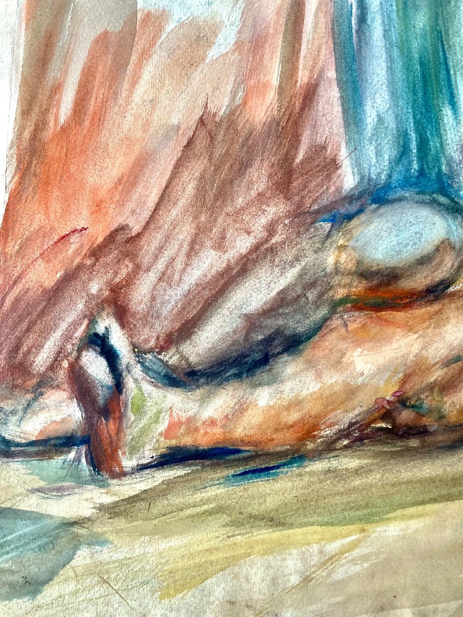 Marius Wulfart (1905-1991), Nu Féminin, Aquarelle Sur Papier Signée, 1934. école russe.-photo-4