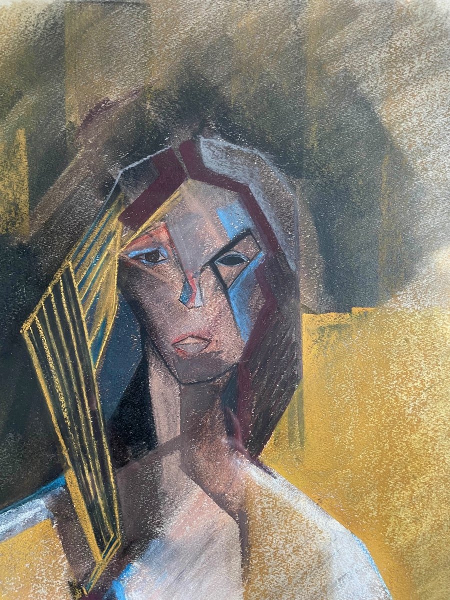Jean-marie Planque (1932-1992), Portrait Of A Woman, Charcoal And Pastel On Paper, Signed, 1971-photo-3