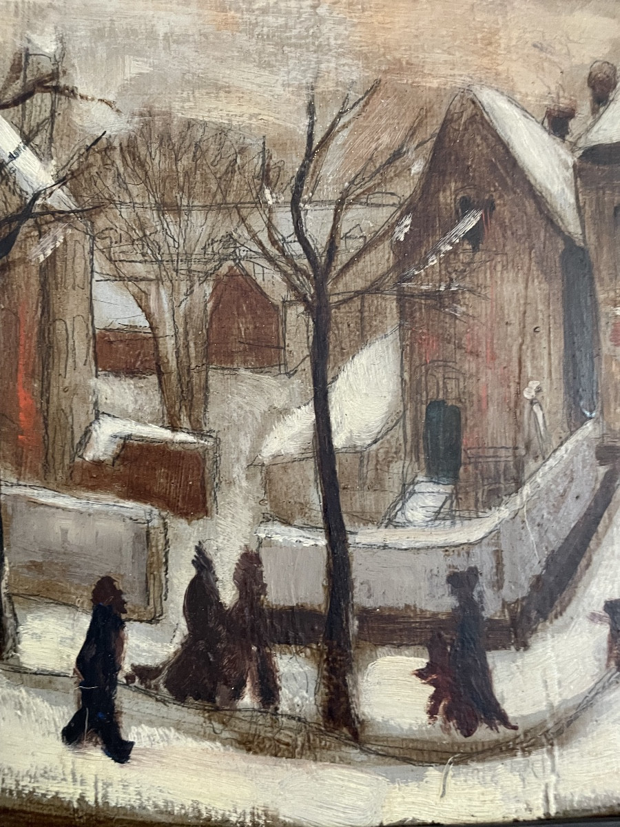 Marcel Gillis (1897-1972), Winter Scene, Hs Cardboard, Signed, Ca1935, Dim: 41x75, Framed.-photo-2